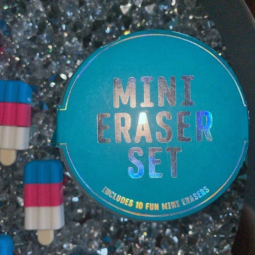 3/$15 New Eccolo set of 10 pink white blue erasers in the shape of popsicles